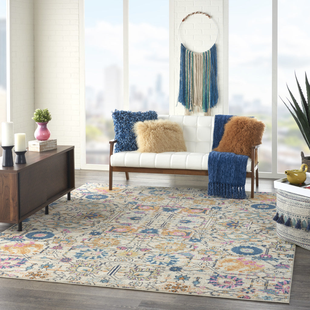 9' x 12' Cream Floral Power Loom Area Rug
