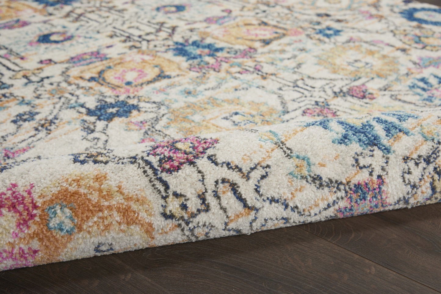 9' x 12' Cream Floral Power Loom Area Rug