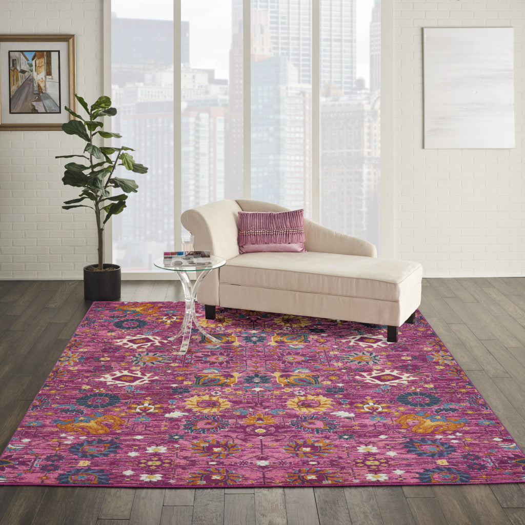 9' x 12' Pink Floral Power Loom Area Rug
