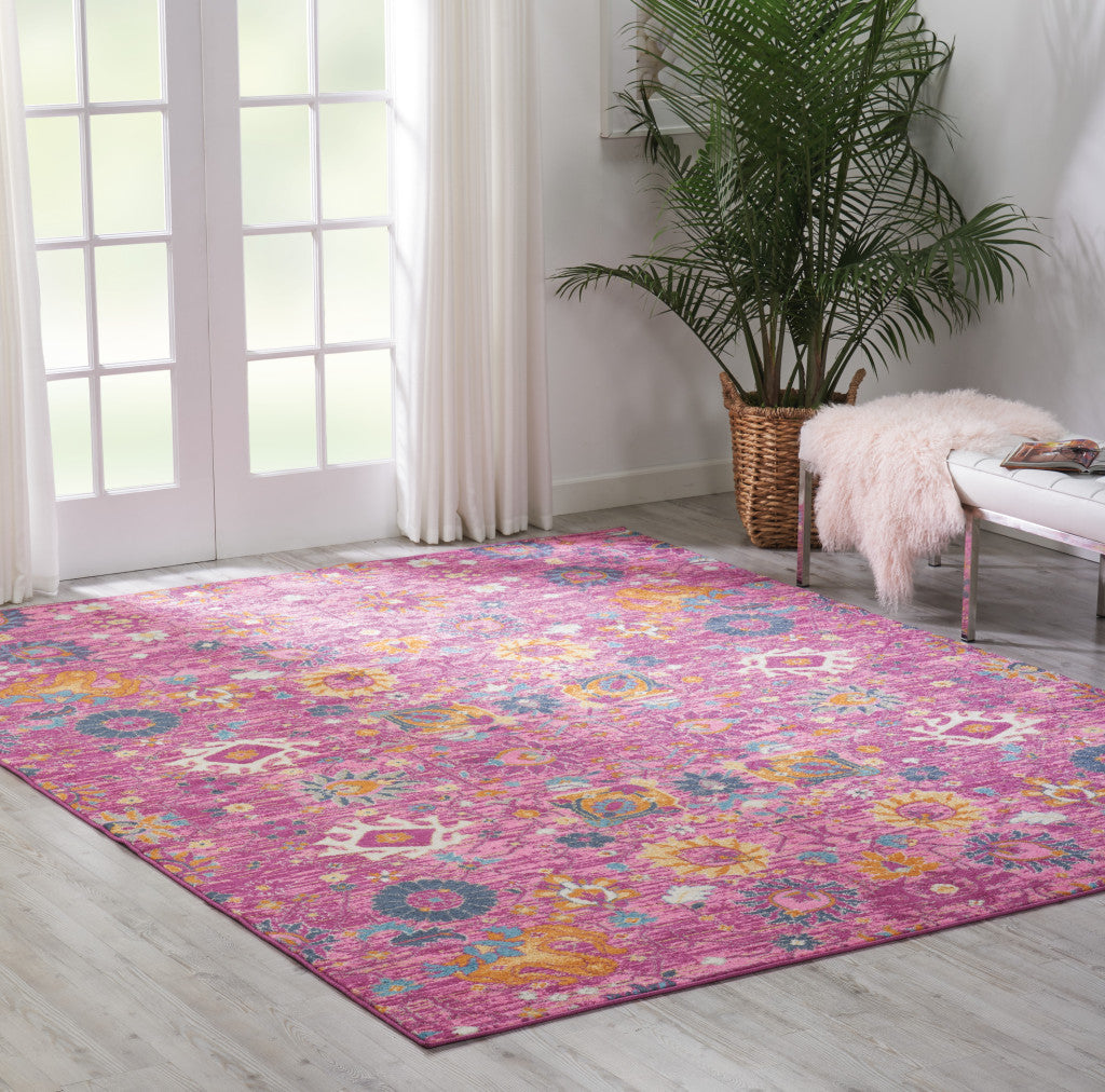 9' x 12' Pink Floral Power Loom Area Rug