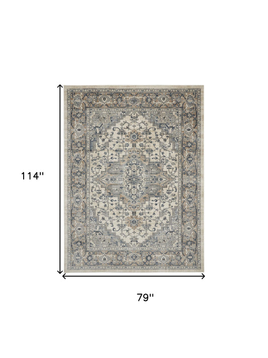 7' x 10' Ivory Floral Power Loom Area Rug
