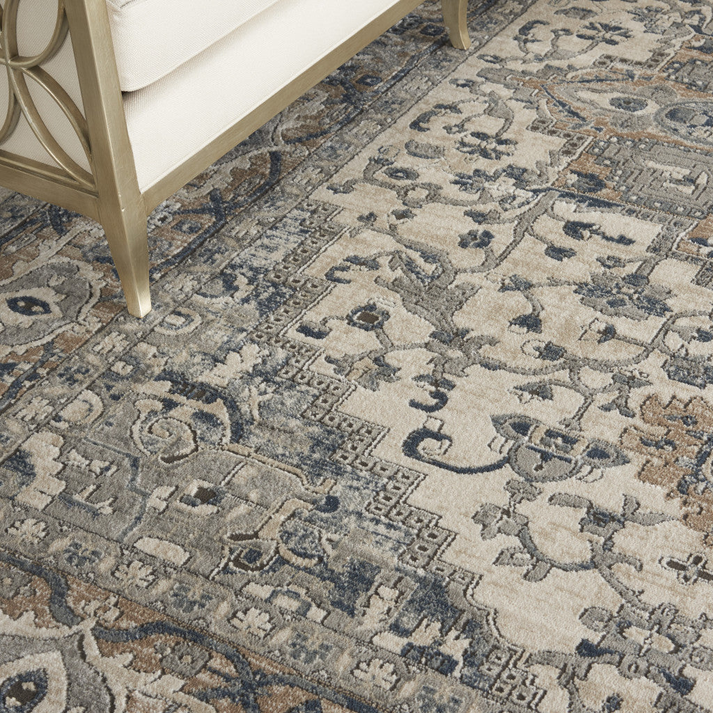 7' x 10' Ivory Floral Power Loom Area Rug