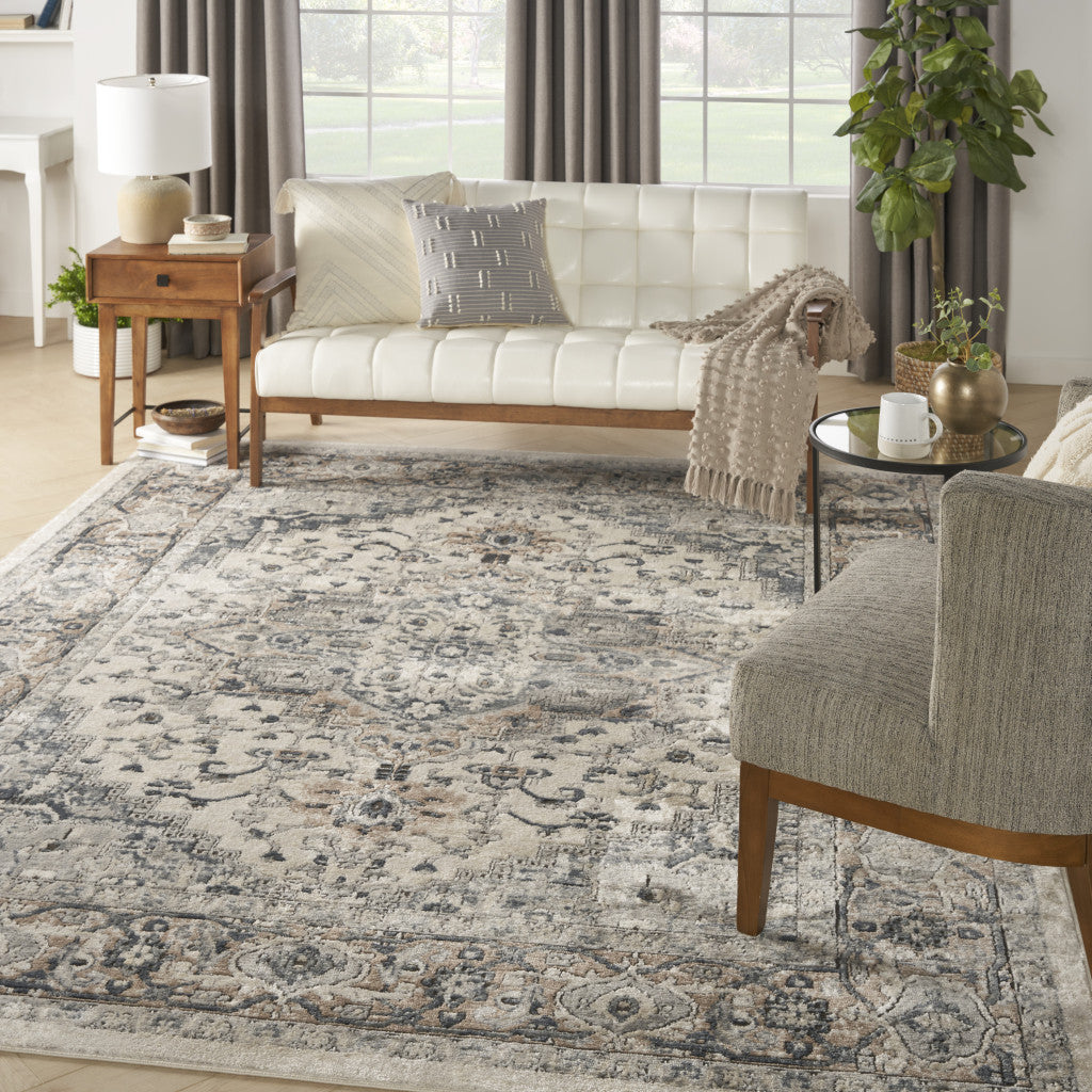 7' x 10' Ivory Floral Power Loom Area Rug