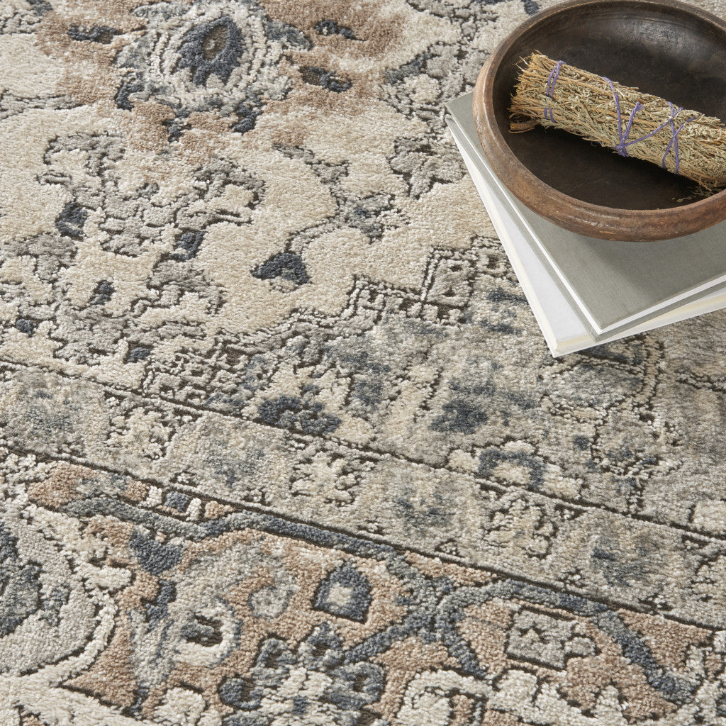 7' x 10' Ivory Floral Power Loom Area Rug