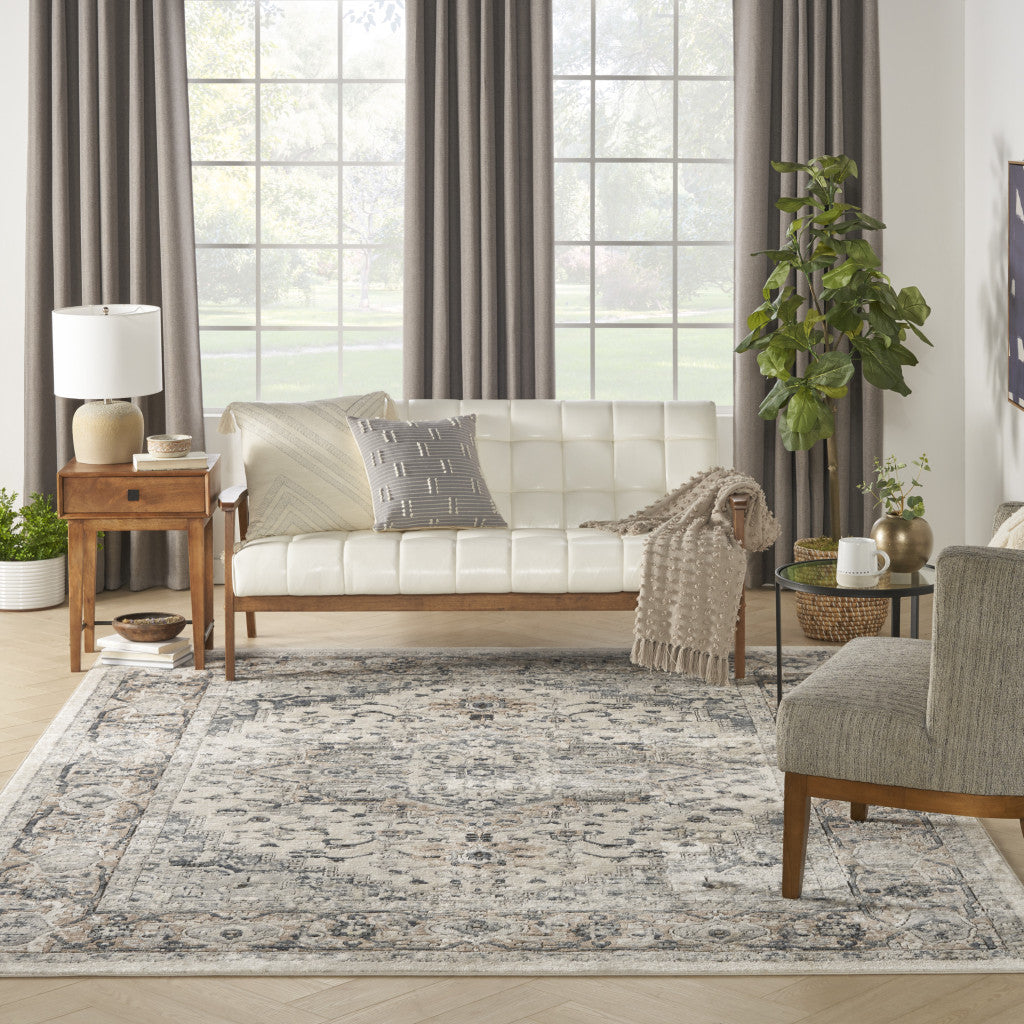 7' x 10' Ivory Floral Power Loom Area Rug