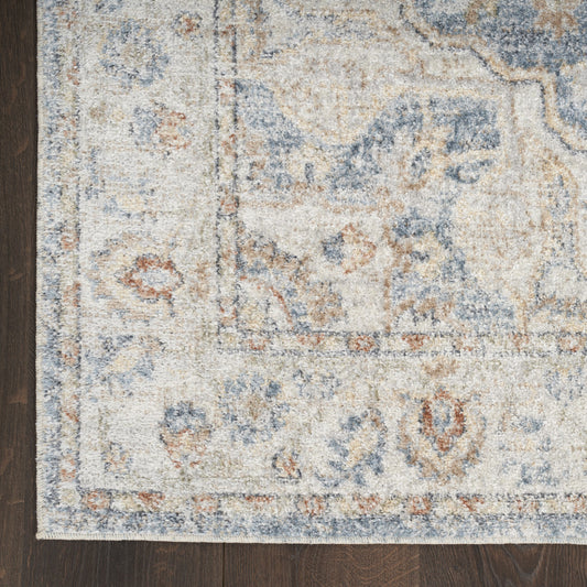 5' x 7' Denim Blue Oriental Power Loom Washable Area Rug