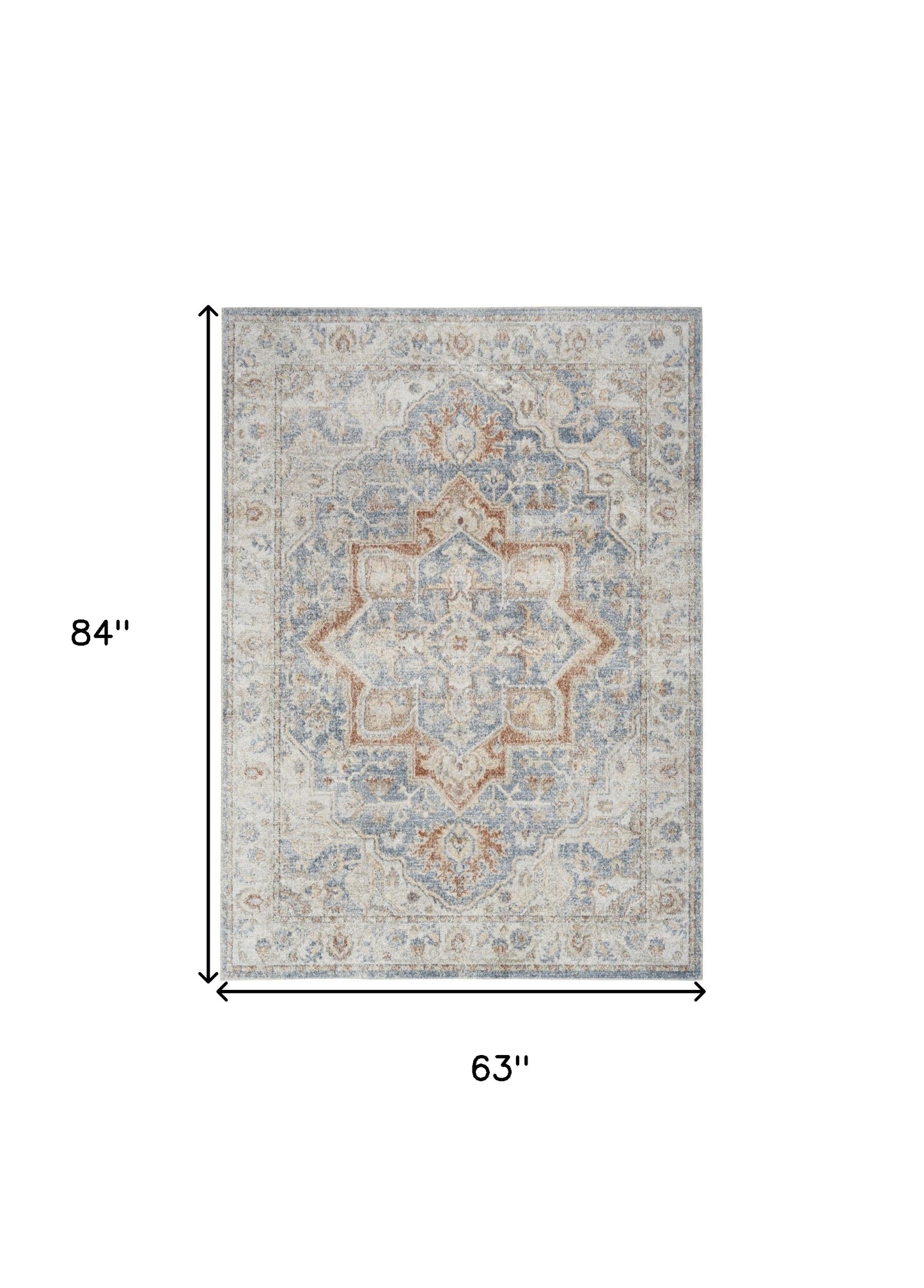 5' x 7' Denim Blue Oriental Power Loom Washable Area Rug