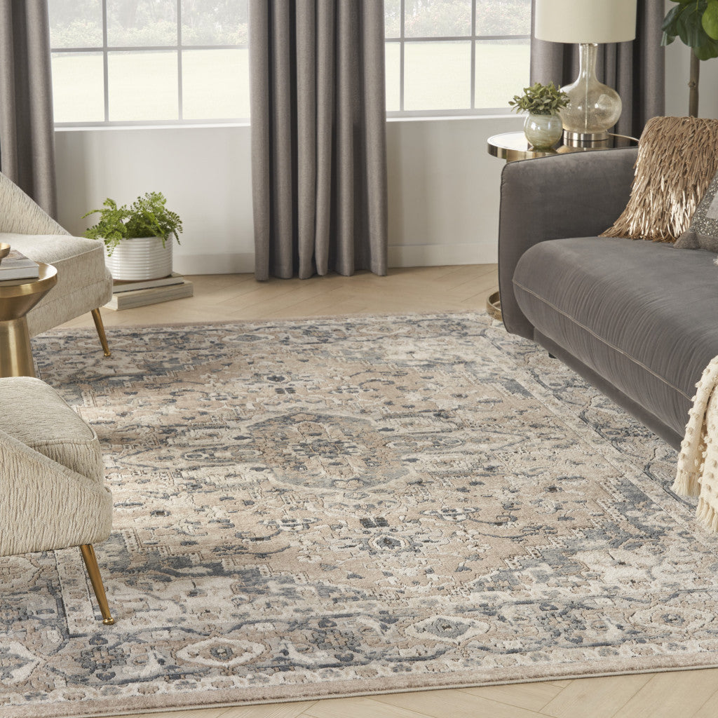 7' x 10' Ivory Floral Power Loom Area Rug