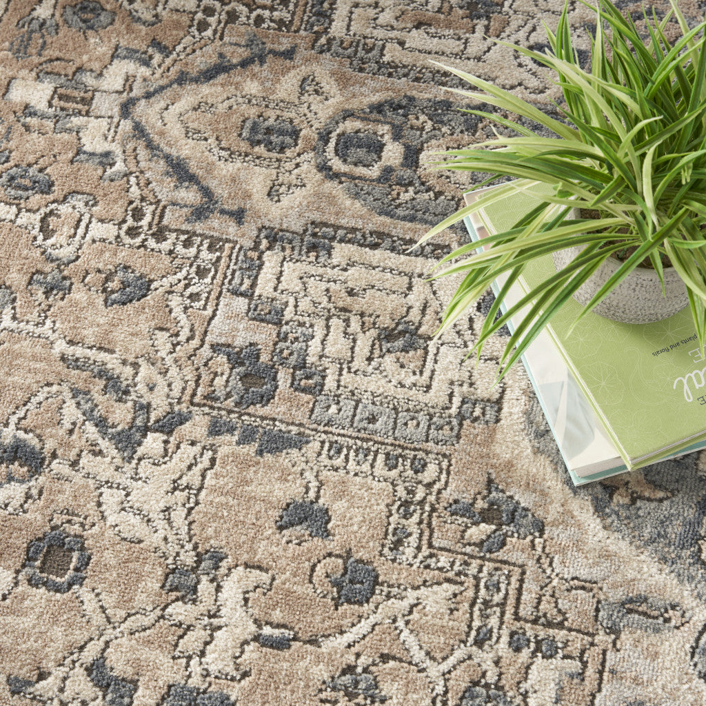 7' x 10' Ivory Floral Power Loom Area Rug