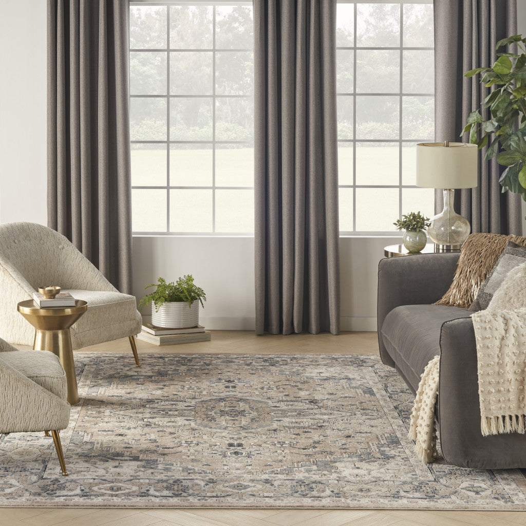 7' x 10' Ivory Floral Power Loom Area Rug