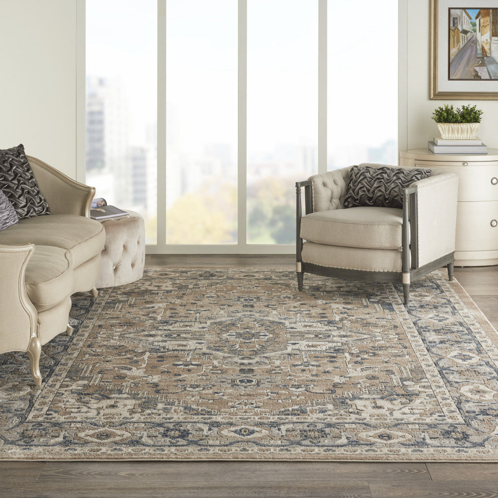 7' x 10' Ivory Floral Power Loom Area Rug