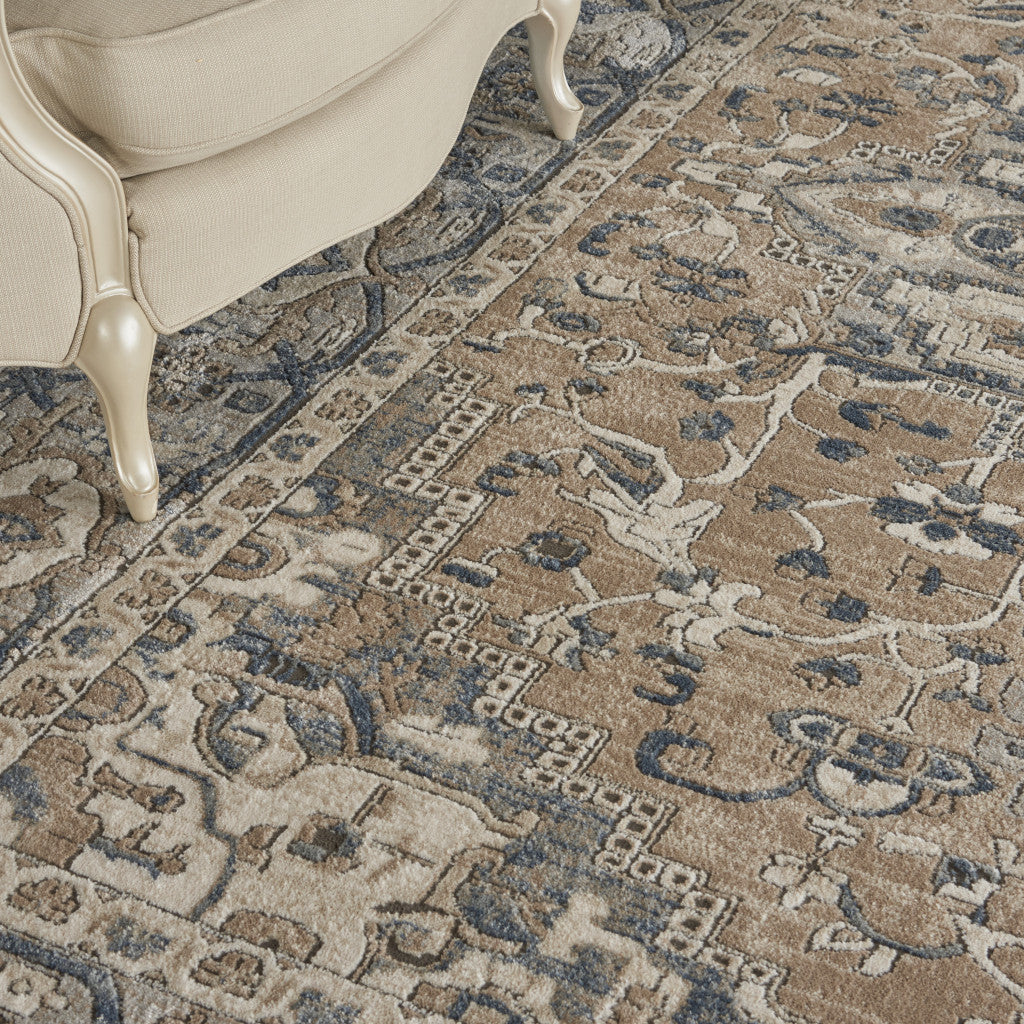 7' x 10' Ivory Floral Power Loom Area Rug