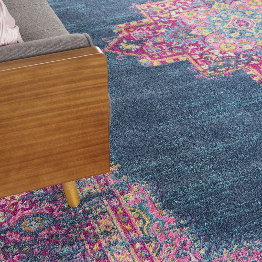 9' x 12' Blue Floral Power Loom Area Rug