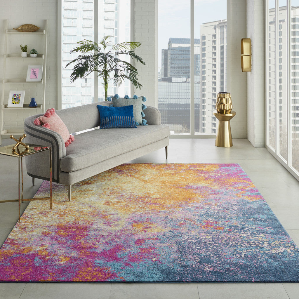 9' x 12' Blue Abstract Power Loom Area Rug