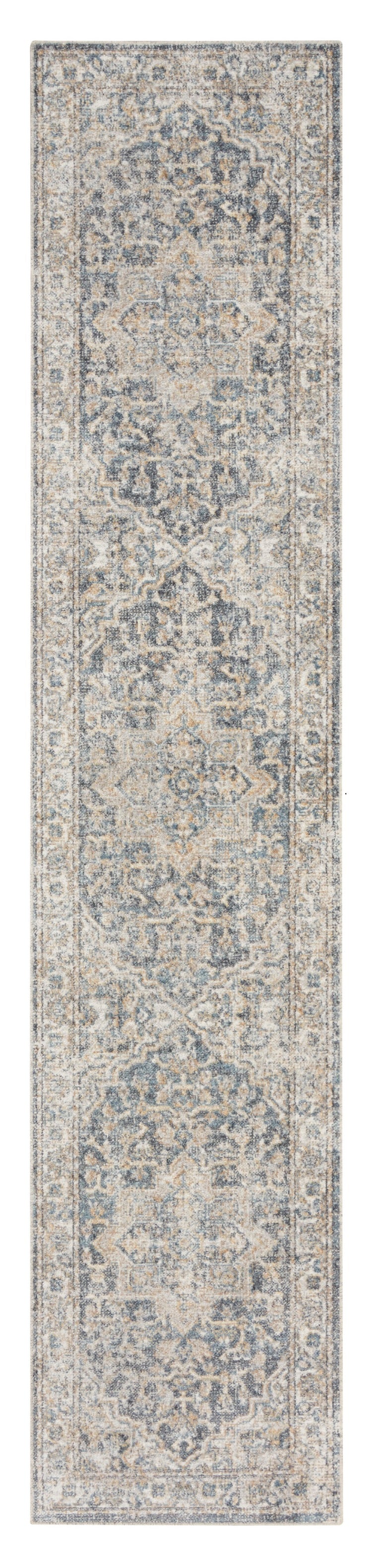 10' Gray Oriental Power Loom Washable Runner Rug