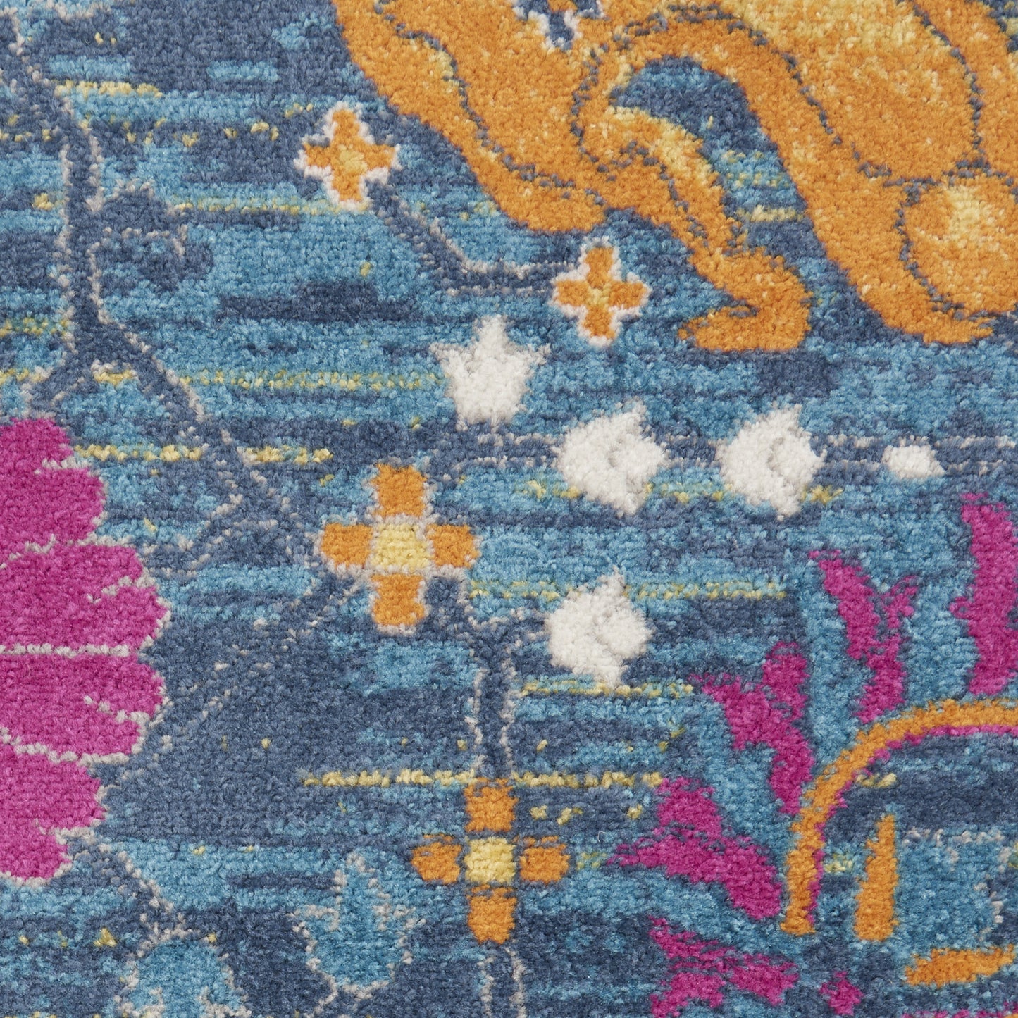 9' x 12' Blue Floral Power Loom Area Rug