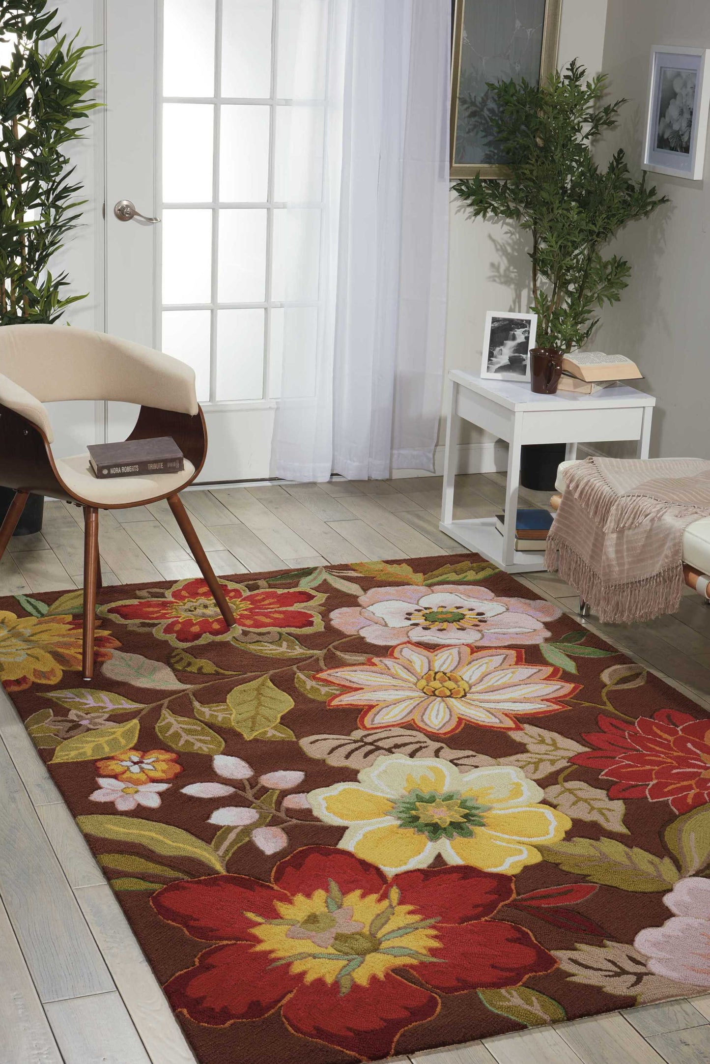 4' x 6' Brown Floral Hand Hooked Handmade Area Rug