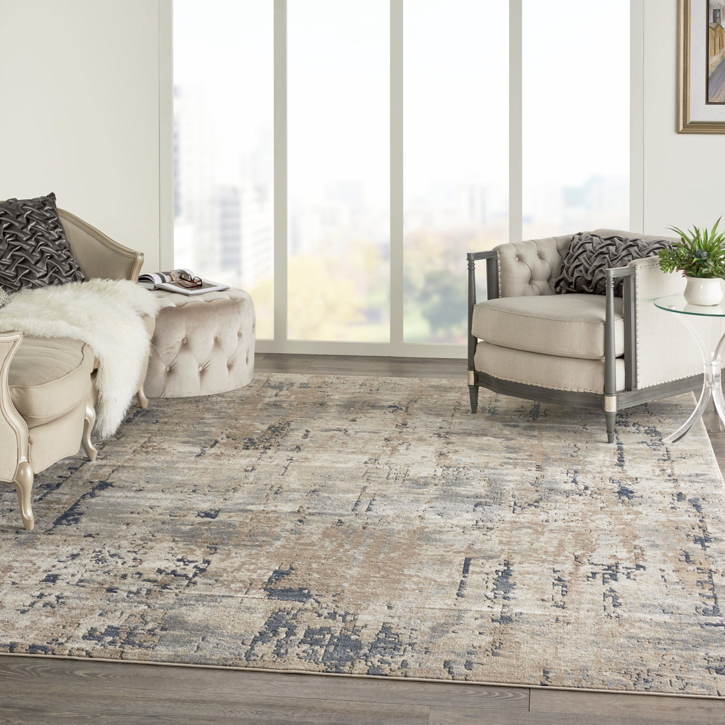 7' x 10' Beige Abstract Power Loom Area Rug
