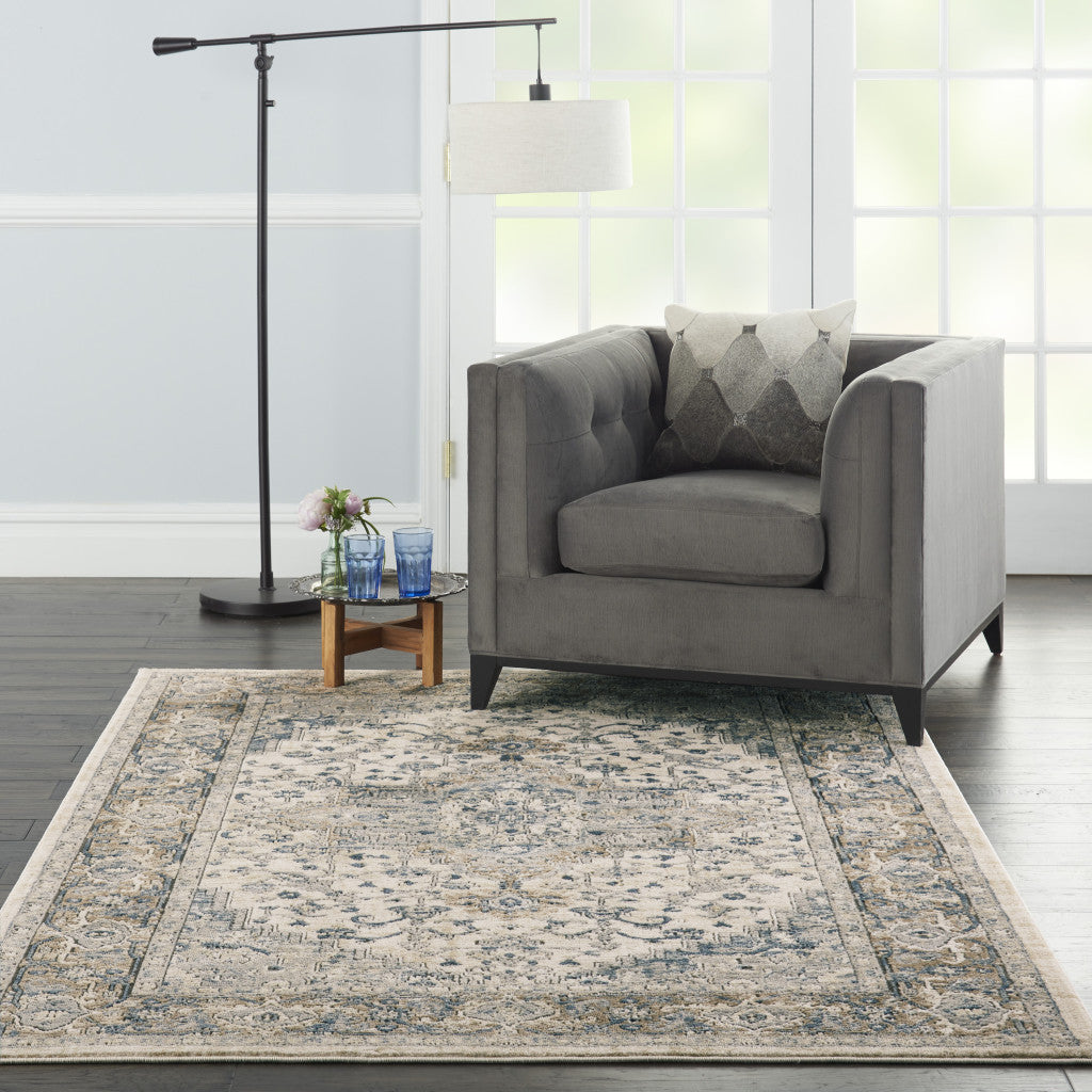 6' x 9' Ivory Floral Power Loom Area Rug