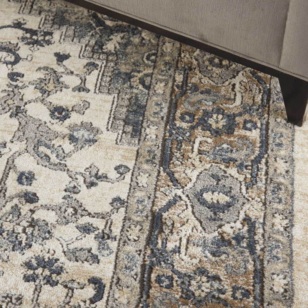 6' x 9' Ivory Floral Power Loom Area Rug