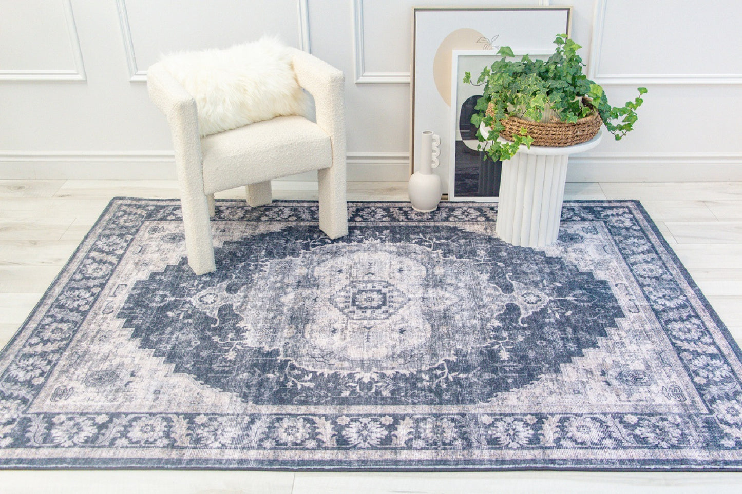 5' x 8' Black and Gray Oriental Area Rug