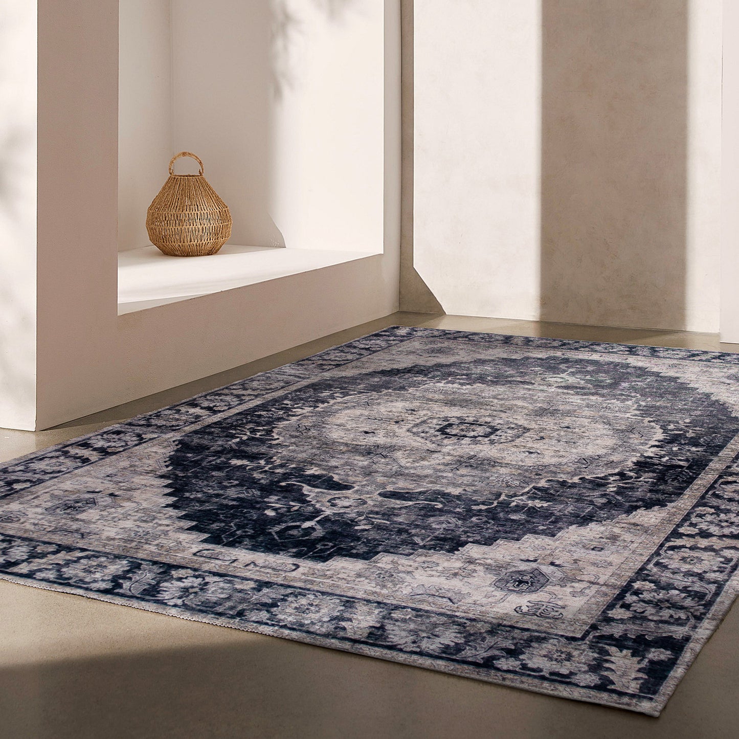 5' x 8' Black and Gray Oriental Area Rug