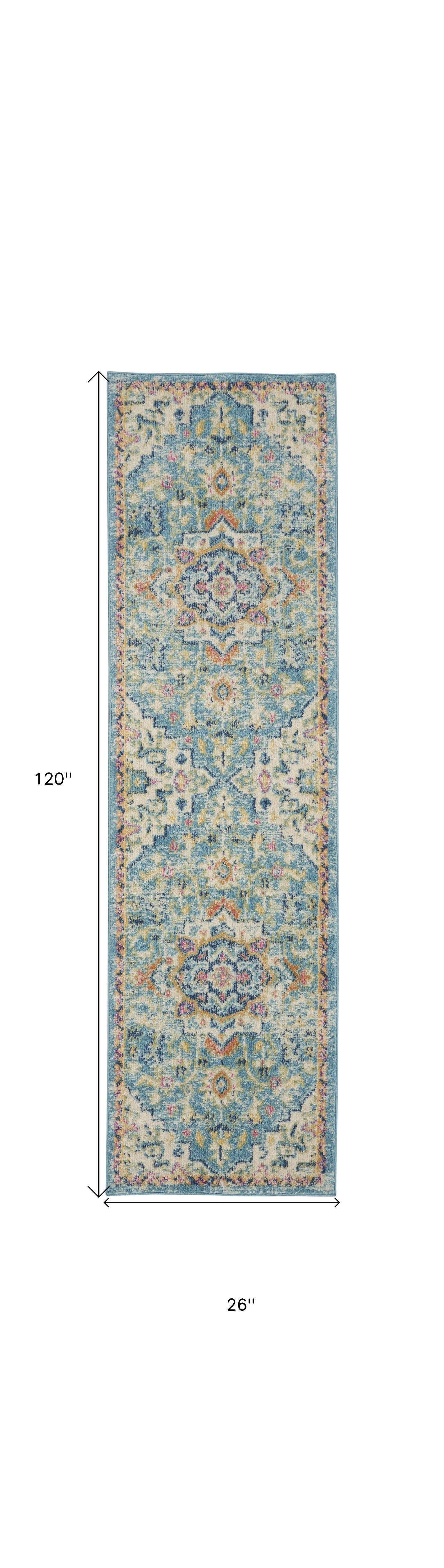 10' Ivory Floral Power Loom Runner Rug