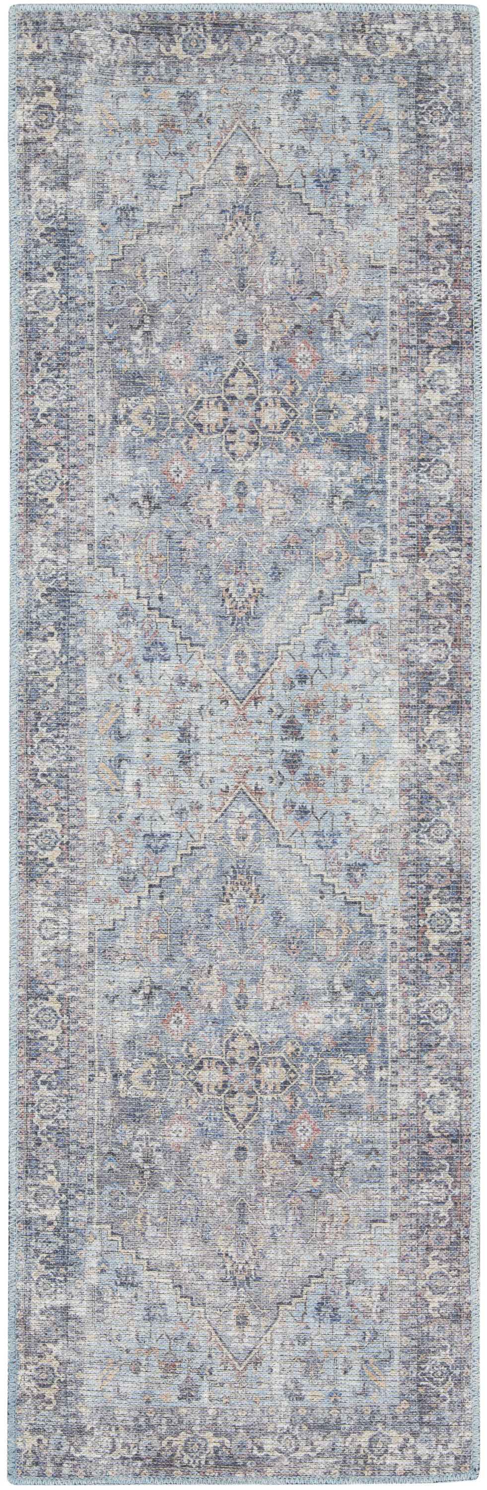 8' Gray Floral Power Loom Distressed Washable Runner Rug