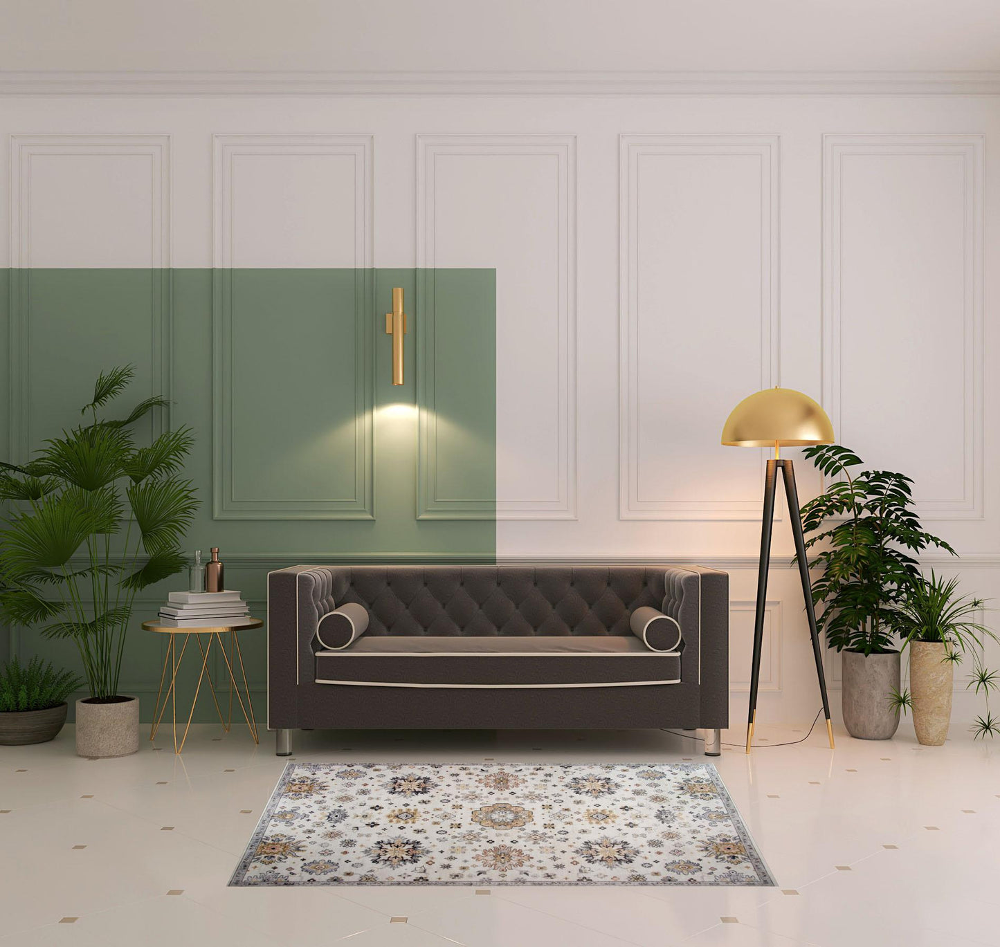 4' x 6' Cream Floral Area Rug