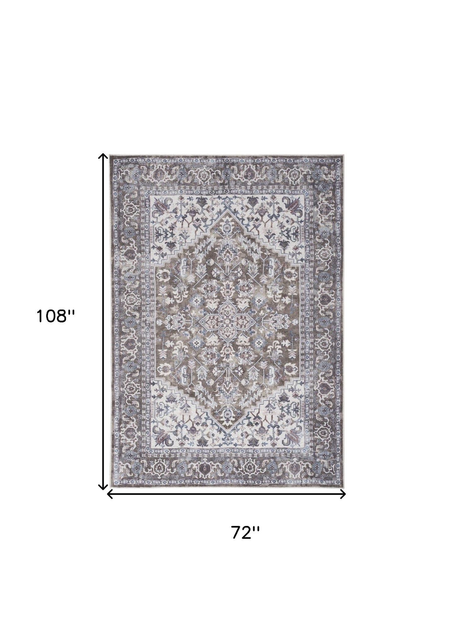 6' x 9' Gray Ivory and Blue Floral Distressed Washable Area Rug