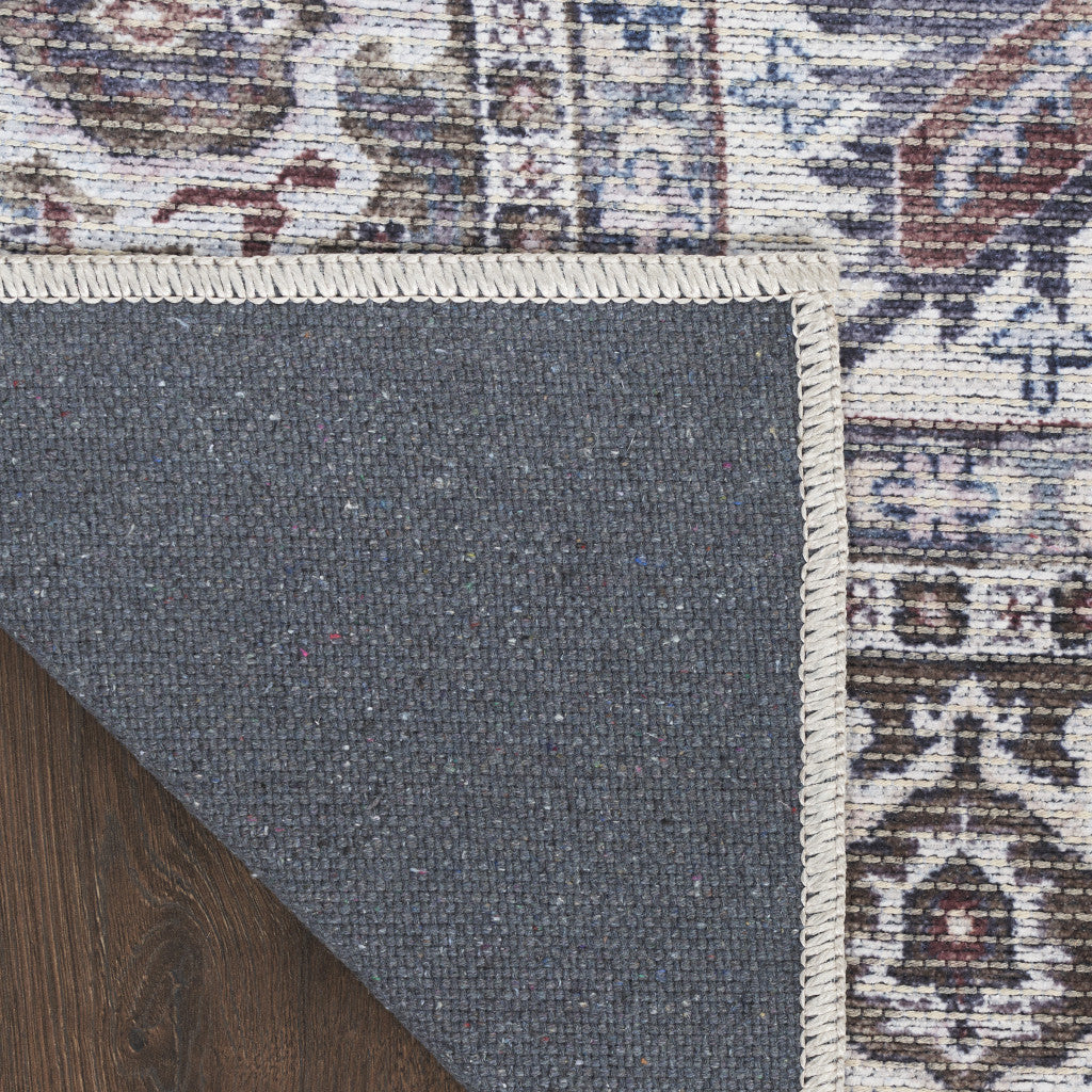 6' x 9' Gray Ivory and Blue Floral Distressed Washable Area Rug