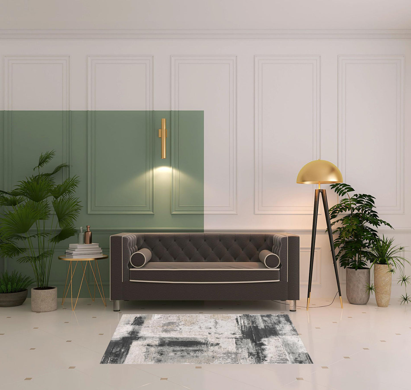 4' X 6' Gray Abstract Washable Non Skid Area Rug