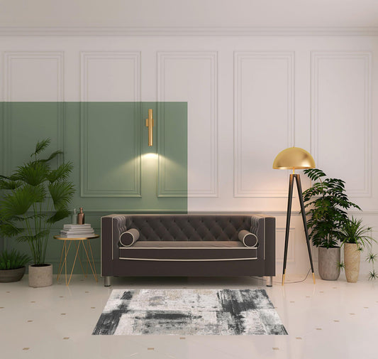 4' X 6' Gray Abstract Washable Non Skid Area Rug
