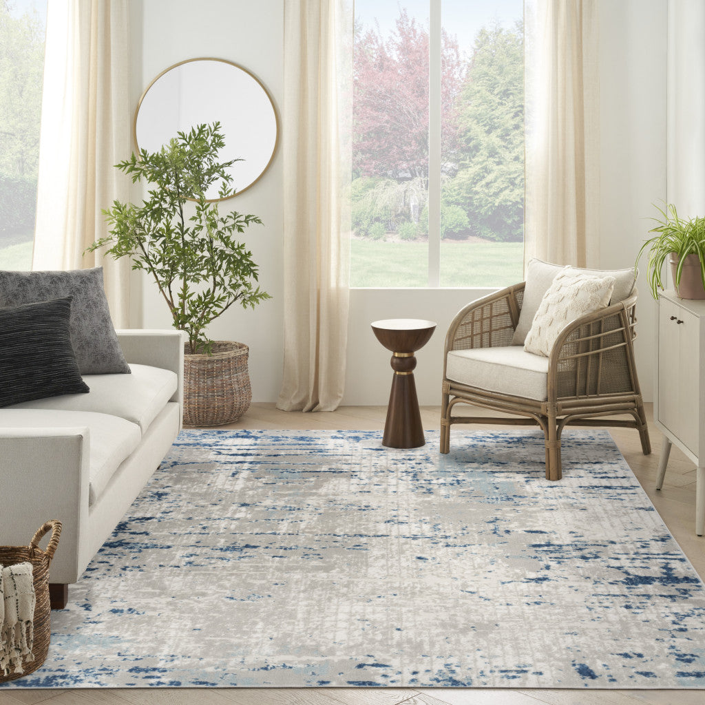 8' x 10' Blue and Gray Abstract Power Loom Area Rug