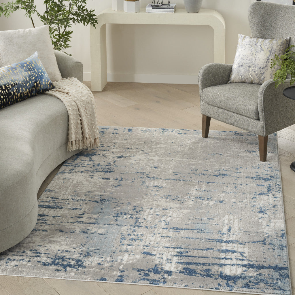 8' x 10' Blue and Gray Abstract Power Loom Area Rug