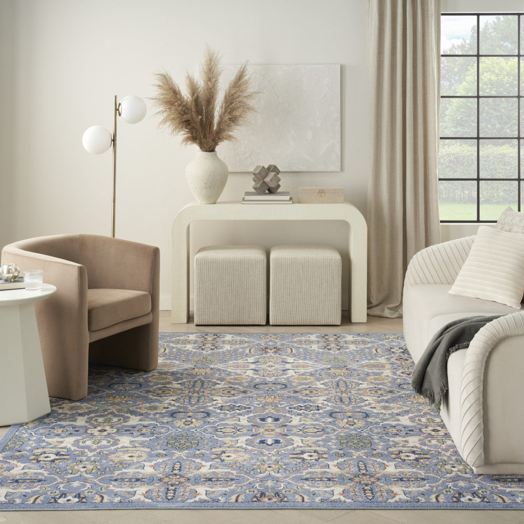 7' x 10' Green and Ivory Floral Power Loom Area Rug