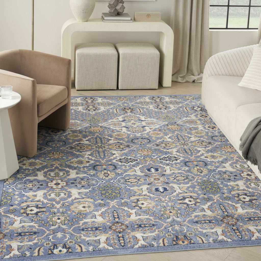 7' x 10' Green and Ivory Floral Power Loom Area Rug