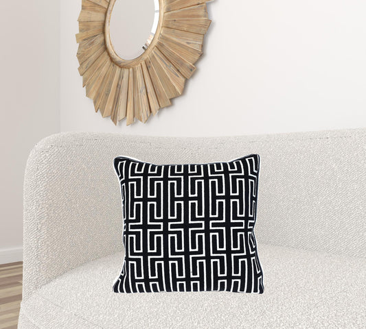 20" X 20" Black Geometric Cotton Zippered Pillow