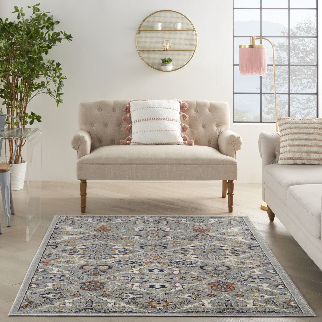 4' x 6' Green and Ivory Floral Power Loom Area Rug