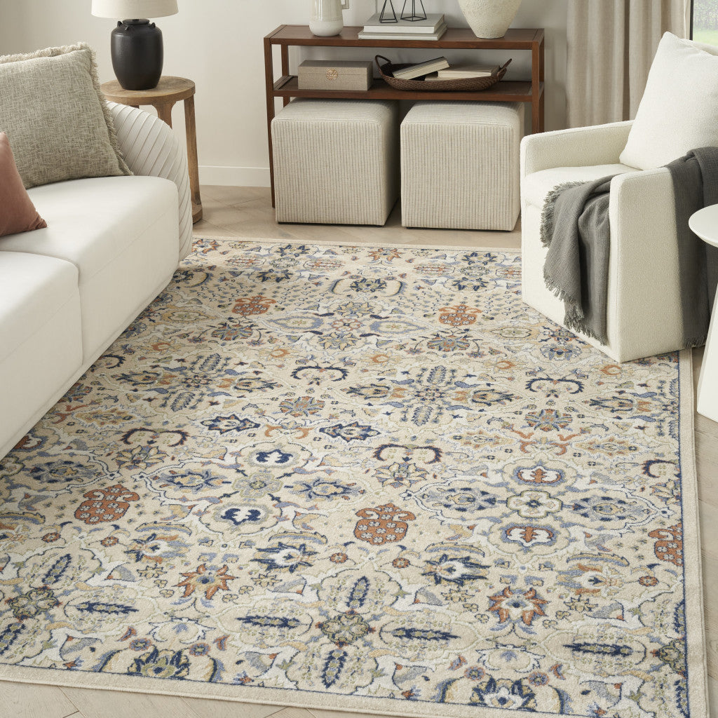 7' x 10' Green and Ivory Floral Power Loom Area Rug