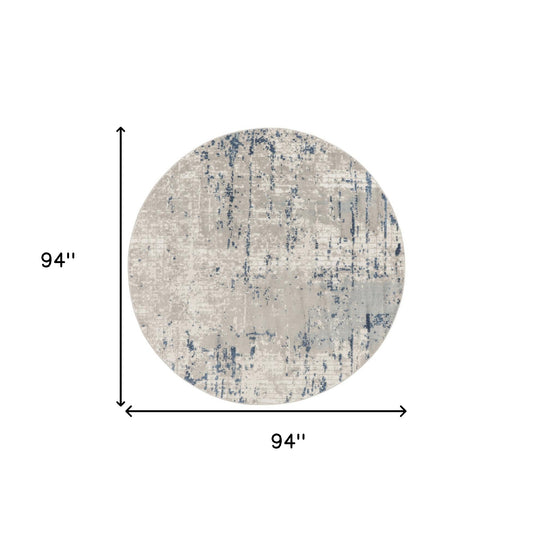 8' Blue and Gray Round Abstract Power Loom Area Rug