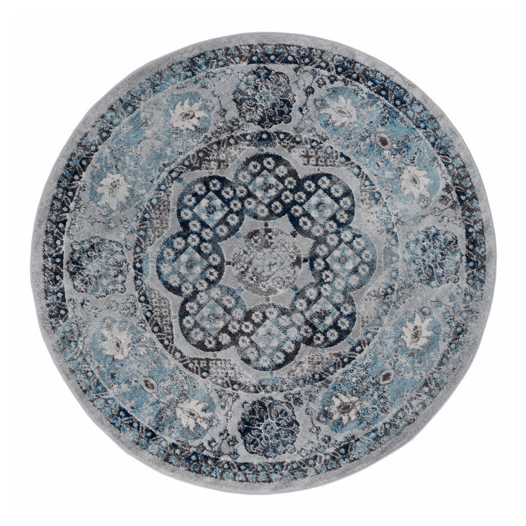 6' Gray Round Medallion Power Loom Area Rug