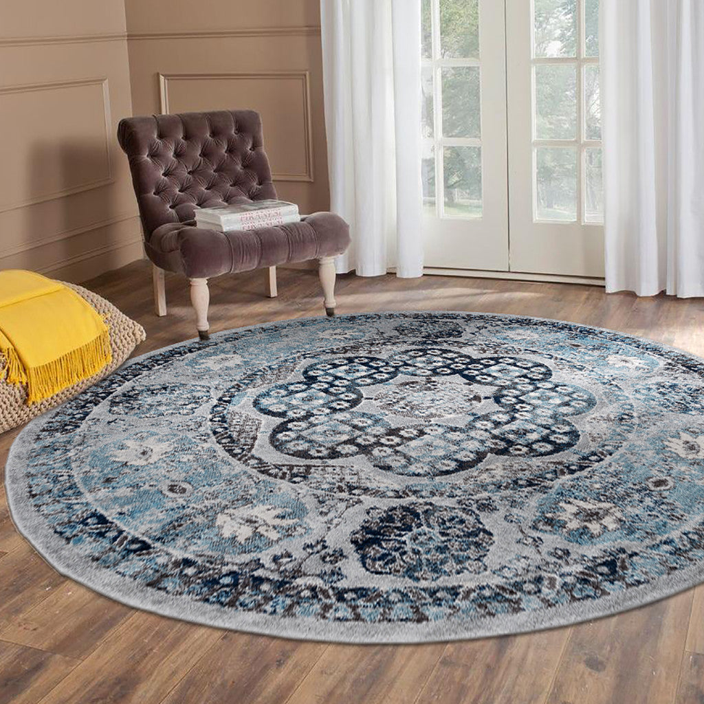 6' Gray Round Medallion Power Loom Area Rug