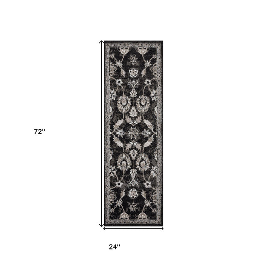 2' X 6' Brown and Black Oriental Power Loom Runner Rug