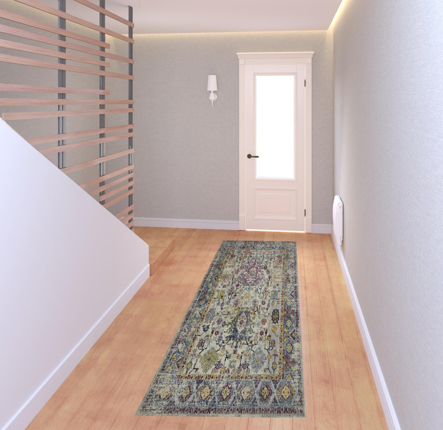 8' Gray Floral Power Loom Runner Rug