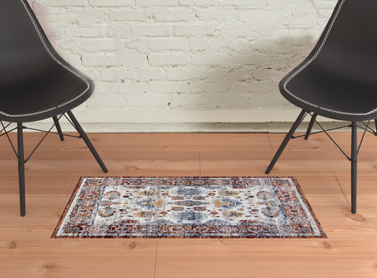 2' x 3' Brown Floral Power Loom Area Rug