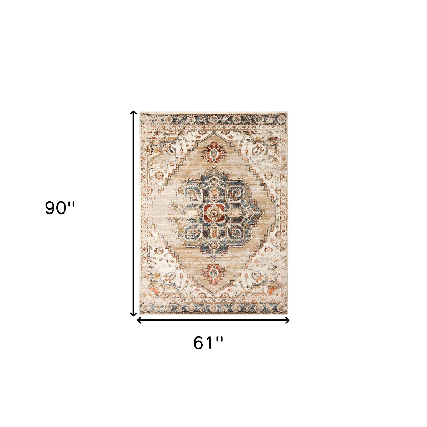 5' x 7' Gold Medallion Power Loom Area Rug