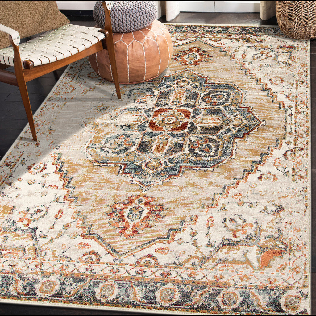 5' x 7' Gold Medallion Power Loom Area Rug