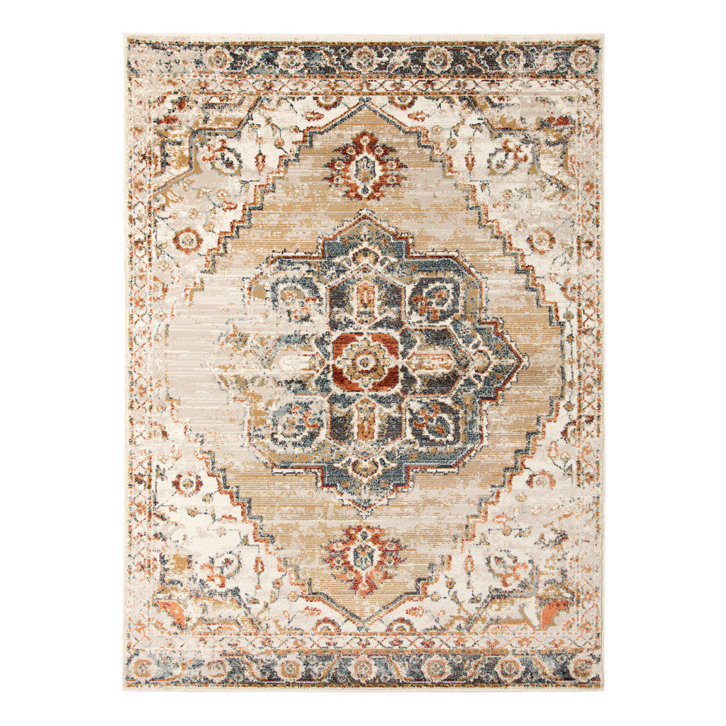 5' x 7' Gold Medallion Power Loom Area Rug