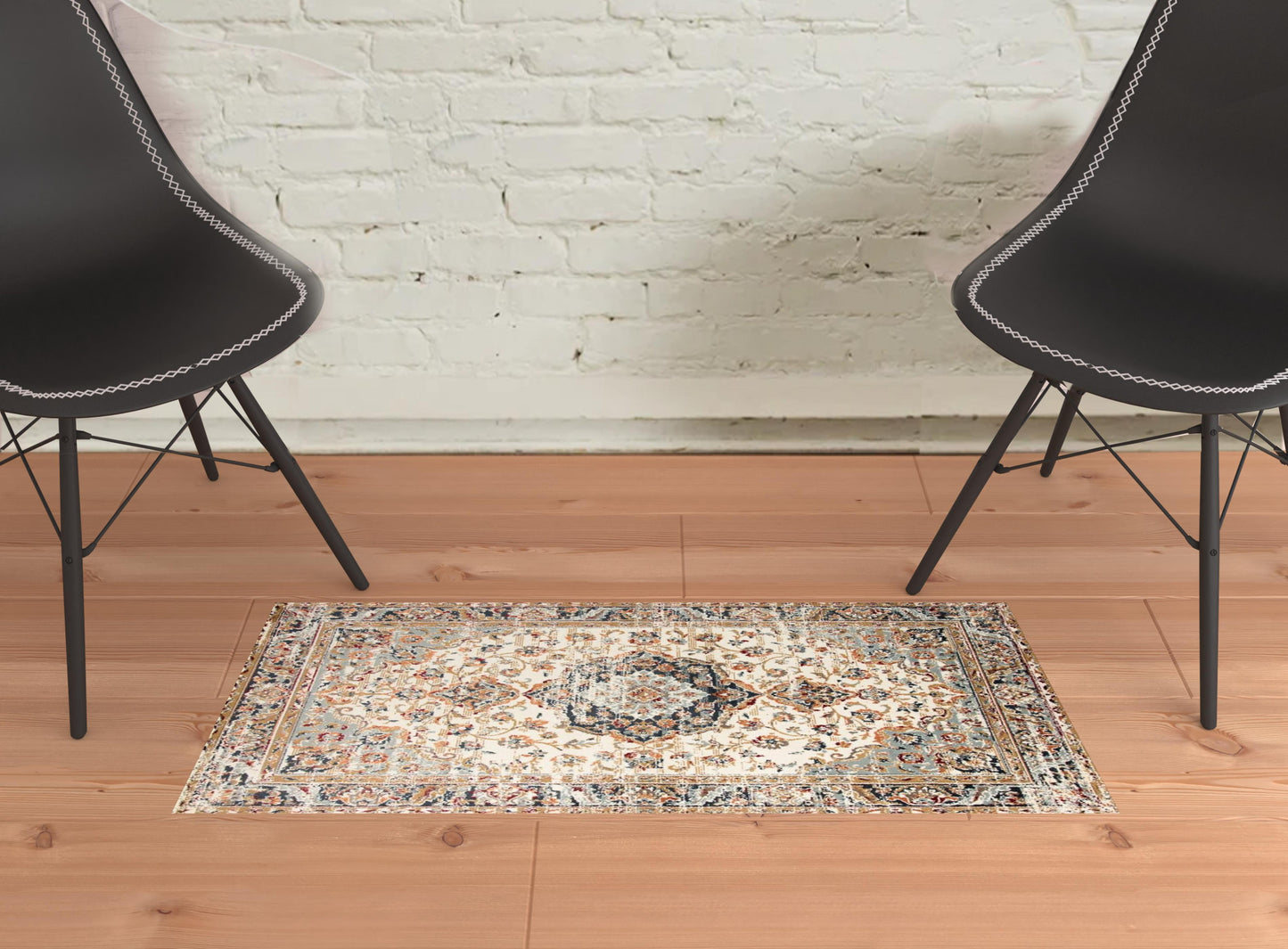 2' x 3' Ivory Medallion Power Loom Area Rug
